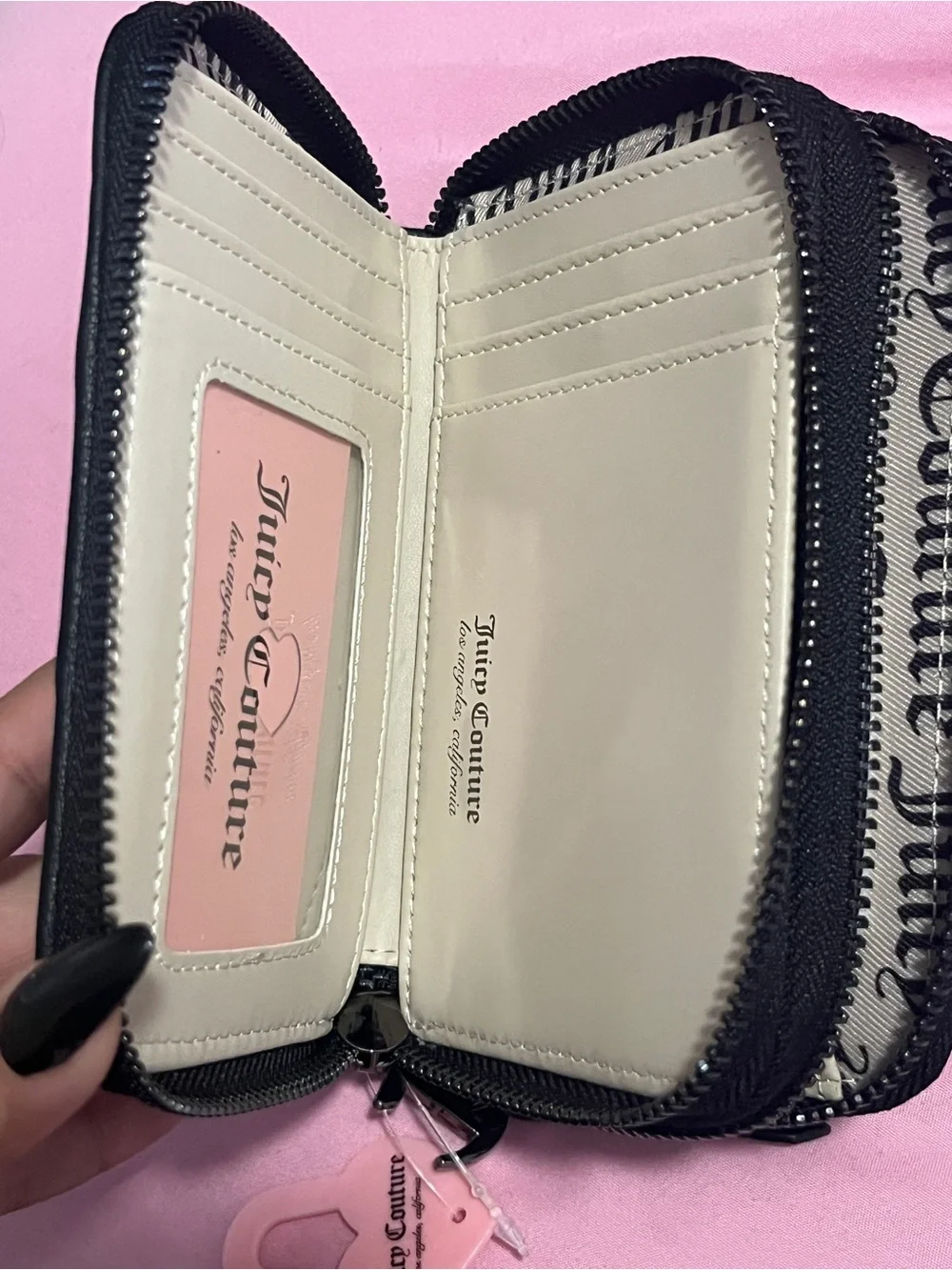 Juicy Couture Black & Gray Logo Zip Wallet